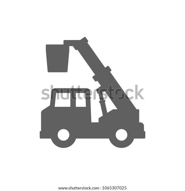 Crane truck with basket icon in trendy\
flat style isolated on white background. Symbol for your web site\
design, logo, app, UI. Vector illustration,\
EPS