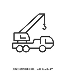 Crane truck, boom truck, linear icon. Line with editable stroke
