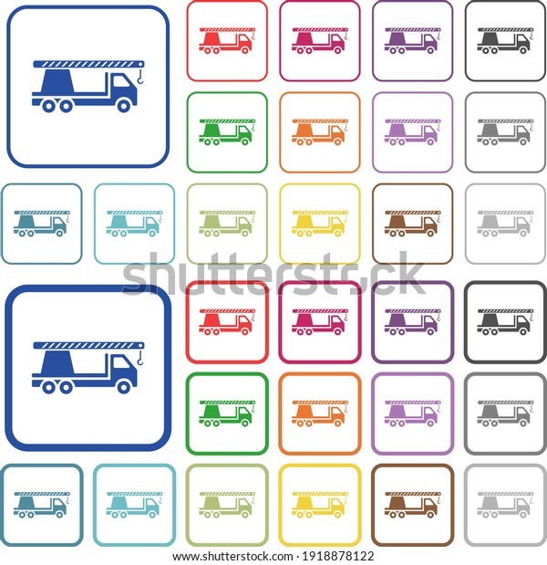 Crane truck color flat icons in\
rounded square frames. Thin and thick versions\
included.
