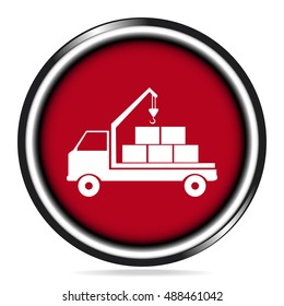 Crane truck and crate box button, Car service icon badge illustration