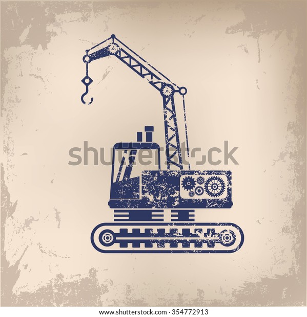 \
Crane truck\
design on old paper\
background,vector