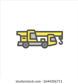 Crane truck filled outline icon. crane color line illustration.