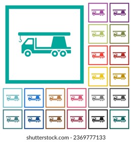 Crane truck flat color icons with quadrant frames on white background