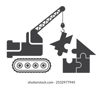 crane truck hook building house puzzle shape icon