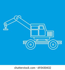 Crane truck icon blue outline style isolated vector illustration. Thin line sign