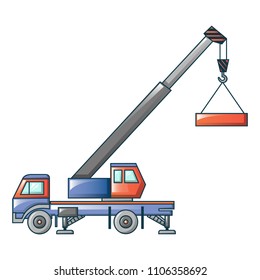 Crane truck icon. Cartoon of crane truck vector icon for web design isolated on white background