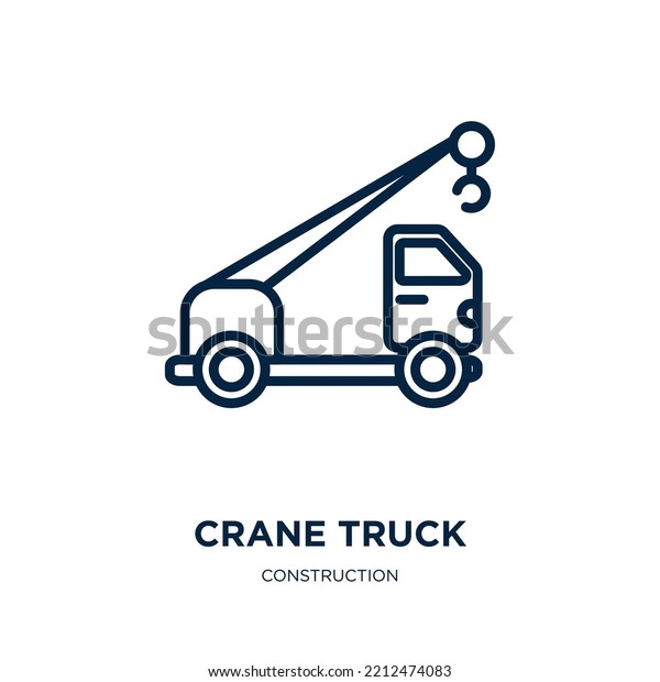 crane truck\
icon from construction collection. Thin linear crane truck, crane,\
truck outline icon isolated on white background. Line vector crane\
truck sign, symbol for web and\
mobile