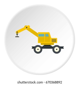 Crane truck icon in flat circle isolated vector illustration for web