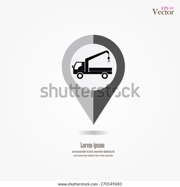 Crane truck Icon On Map Pointer.map pointer\
with crane truck.vector\
illustration.