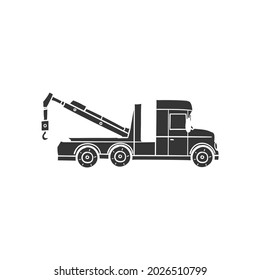 Crane Truck Icon Silhouette Illustration. Construction Vehicle Vector Graphic Pictogram Symbol Clip Art. Doodle Sketch Black Sign.