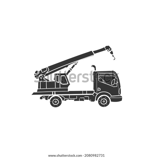 Crane Truck Icon Silhouette Illustration.\
Construction Vehicle Vector Graphic Pictogram Symbol Clip Art.\
Doodle Sketch Black\
Sign.
