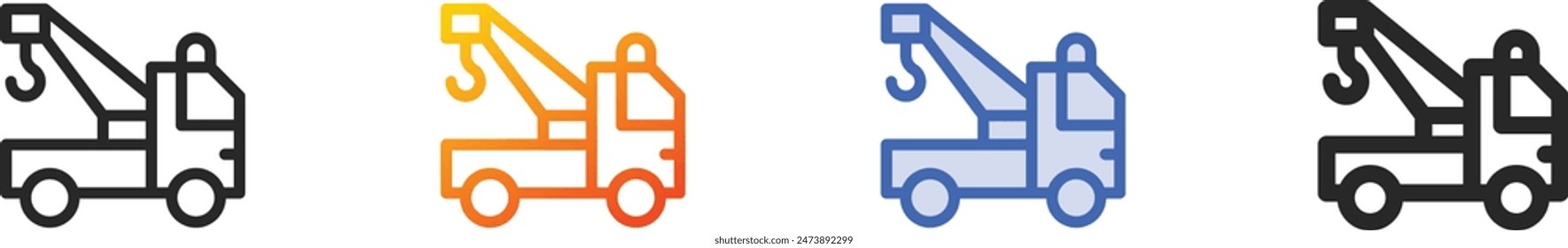 Kranwagen-Symbol. Dünne lineare, Verlaufs-, blaue Strich und fett Stil Design isoliert auf weißem Hintergrund