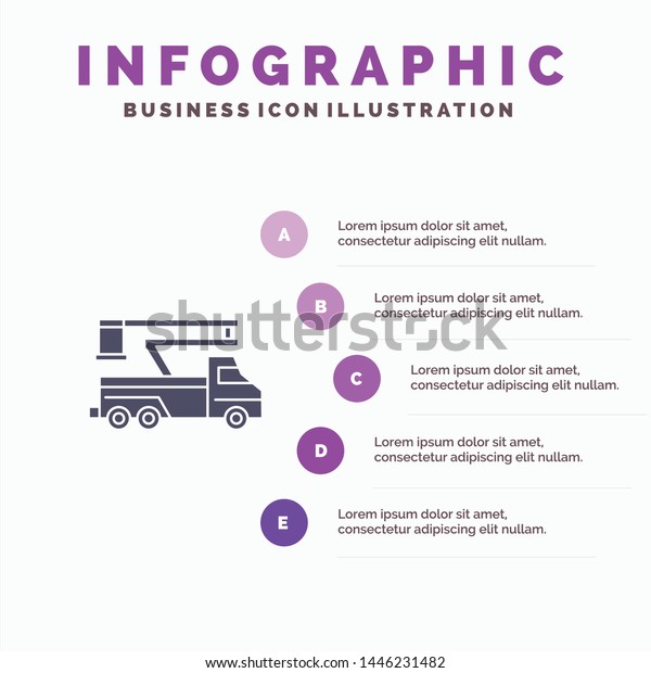 Crane, Truck, Lift, Lifting,\
Transport Solid Icon Infographics 5 Steps Presentation\
Background