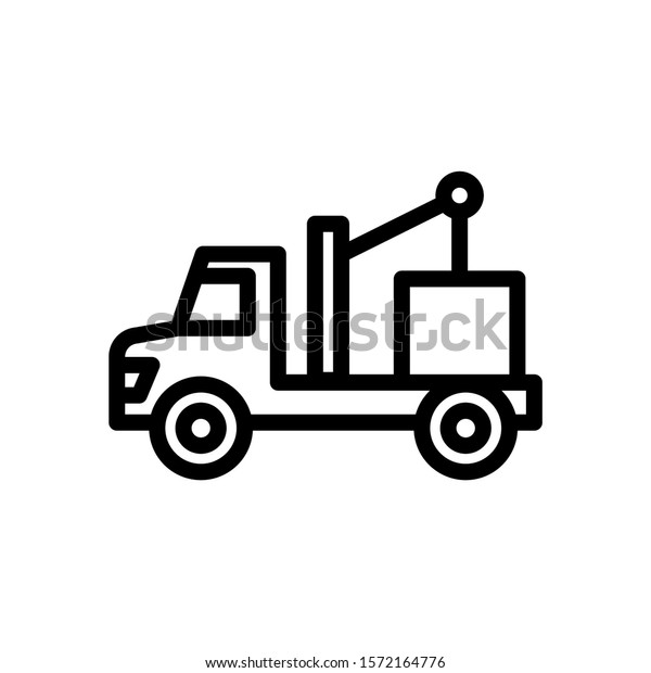 Crane\
truck lifting icon in line art style on white background, sign for\
mobile concept and web design, Crane vehicle vector icon,\
Construction machine symbol, logo\
illustration