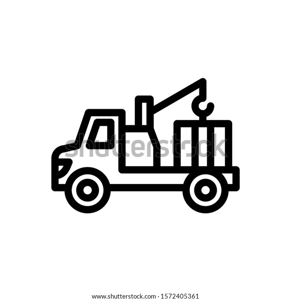 Crane\
truck lifting icon in line art style on white background, sign for\
mobile concept and web design, Crane vehicle vector icon,\
Construction machine symbol, logo\
illustration