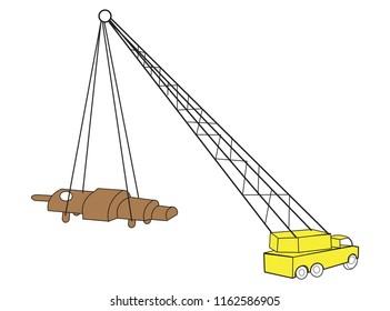 Crane truck loading unloading a machinery equipment industrial machine parts