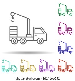 Crane truck in multi color style icon. Simple thin line, outline vector of consruction machinery icons for ui and ux, website or mobile application