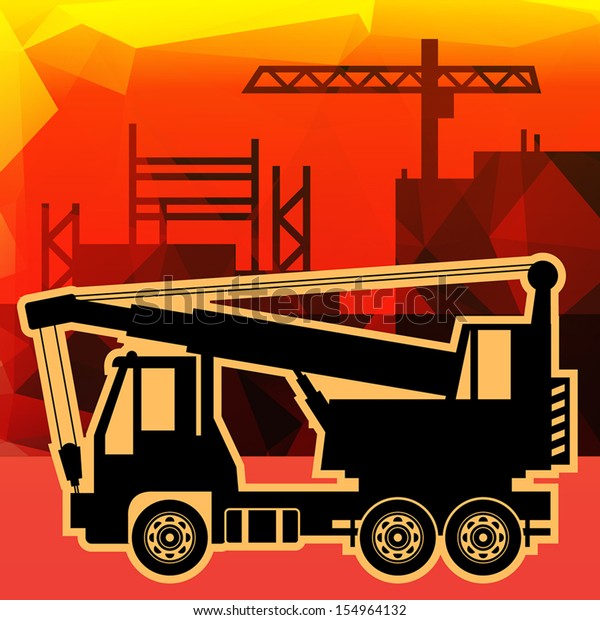 Crane\
truck on industry background, vector\
illustration