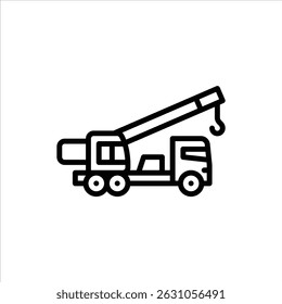 Crane truck outline icon. construction vehicle black line illustration.