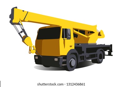 crane truck realistic vector illustration isolated