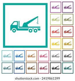 Crane truck side view flat color icons with quadrant frames on white background