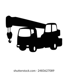 crane truck silhouette design. heavy equipment sign and symbol.