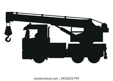 crane truck silhouette. Heavy machinery for construction and mining