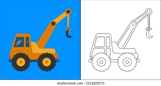 Crane truck suitable for children's coloring page vector illustration