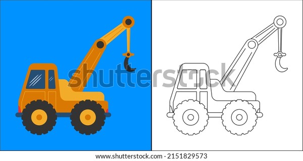 Crane truck suitable for children's coloring
page vector illustration