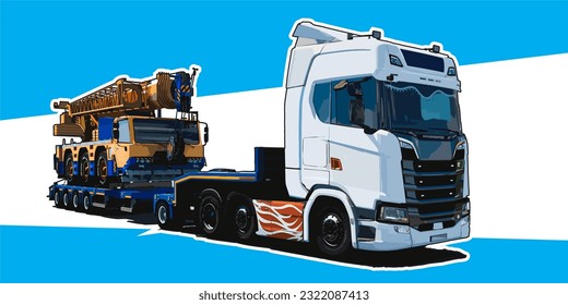 Crane Truck Trailer Transport Vector