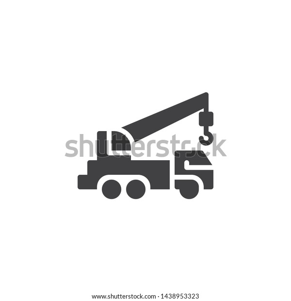Crane truck vector\
icon. filled flat sign for mobile concept and web design.\
Construction service truck with hook glyph icon. Symbol, logo\
illustration. Vector\
graphics