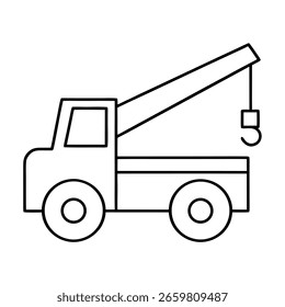 Crane Truck Vector Illustration with Extended Crane Arm in Simple Design