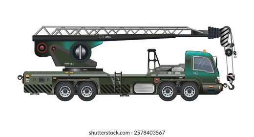 Crane truck vehicle towing hook heavy cargo car 3D vector illustration