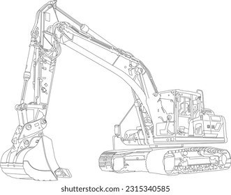 Crane truck with view from side isolated on white background. Construction vehicle vector mockup, easy editing and recolor.