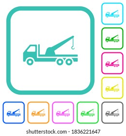 Crane truck vivid colored flat icons in curved borders on white background