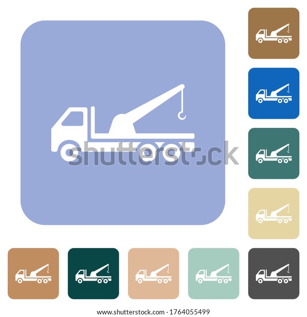 Crane truck white flat icons on color rounded\
square backgrounds