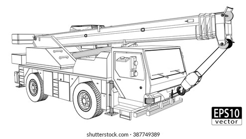 Crane Truck Wireframe / EPS10 Vector