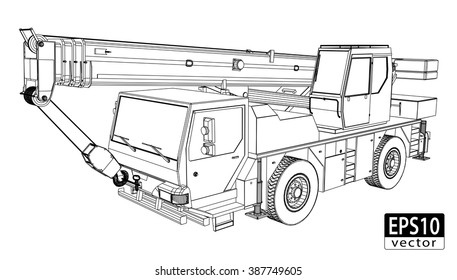 Crane Truck Wireframe / EPS10 Vector