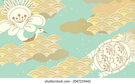 Crane turtle congratulations Japanese pattern background