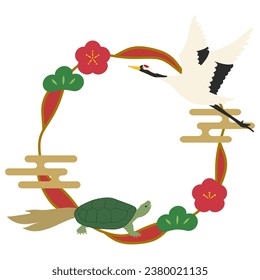 Crane and turtle decoration, festive frame, vector