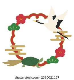 Crane and turtle decoration, festive frame, vector