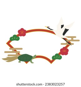 crane and turtle, fan-shaped frame