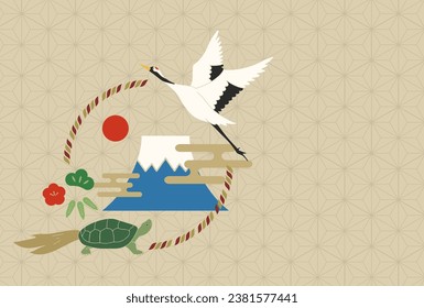 Crane, Turtle and Fuji, Postcard template, New Years card template, Respect for the Elderly