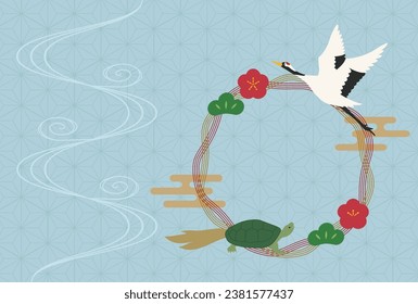 Crane and Turtle , plantilla de postales, plantilla de tarjetas de Año Nuevo, Respeto para los Ancianos
