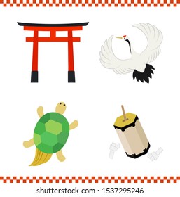 crane, turtle, Torii, Omikuji icon