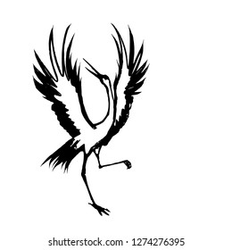crane vector drawing, flapping its wings