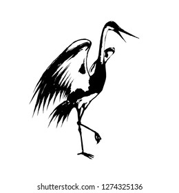 crane vector drawing, flapping its wings