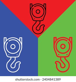 Icono de vectores de grúa, icono de estilo lineal, de la colección de iconos de trabajo en progreso, aislado en Fondo rojo, azul y verde.