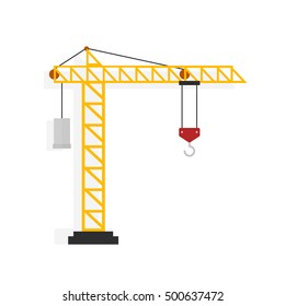 Crane vector illustration isolated on white background, flat cartoon crane machine
