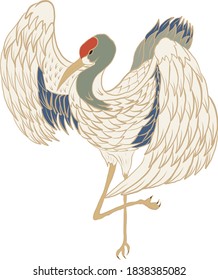 Crane vector illustration for T-shirt.Beautiful line art of nature for printing on shirt.Asian art for doodle and painting on background.